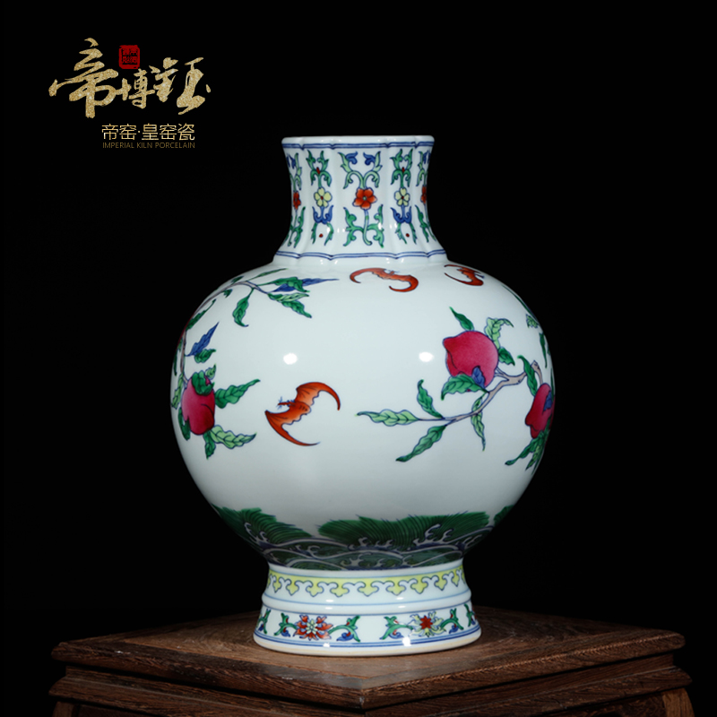 Archaize of jingdezhen blue and white porcelain vase bucket color peach flower household fashionable sitting room adornment is placed