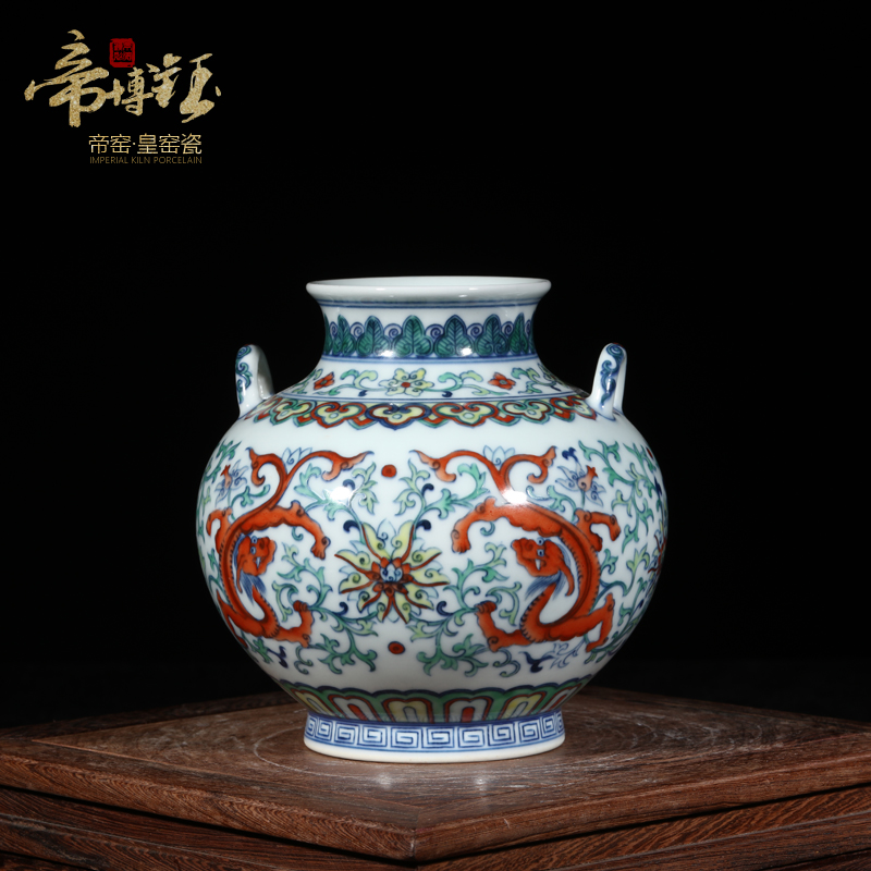 Antique hand - made porcelain of jingdezhen ceramics bucket color dragon grain ears GuanPing sitting room porch decoration furnishing articles