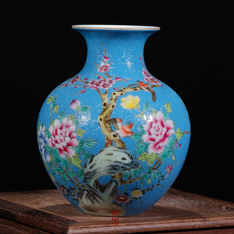 Furnishing articles enamel pastel colored antique hand - made floret bottle mini jingdezhen ceramics Chinese style decoration