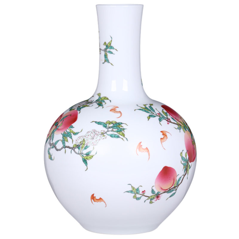 Hand draw archaize porcelain of jingdezhen ceramics heavy pastel peach peach vase nine bottles of the sitting room porch bat furnishing articles