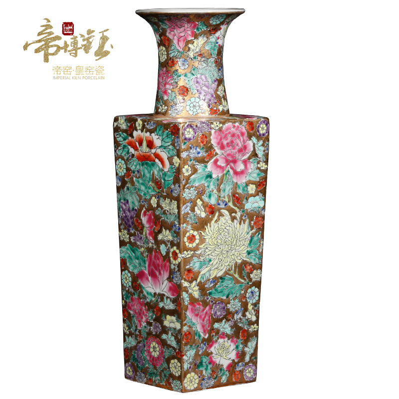 Jingdezhen ceramics collection furnishing articles antique hand - made famille rose flower square bottle of flower arrangement, the sitting room adornment