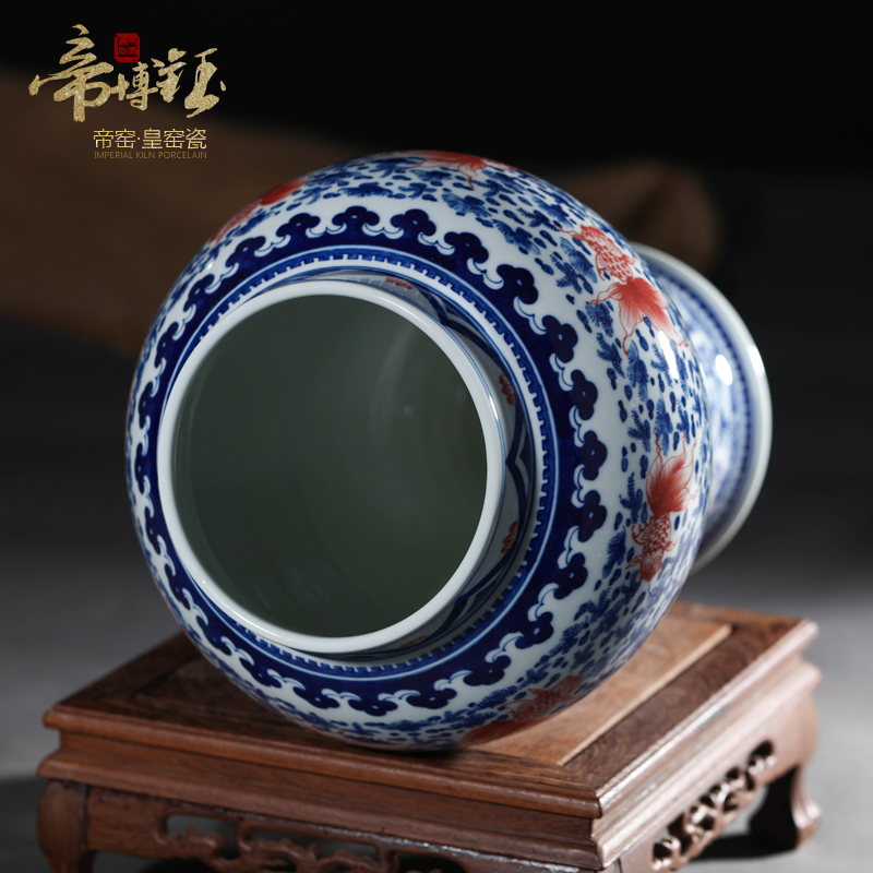 Jingdezhen ceramics imitation the qing qianlong youligong red fish algae general grain tank sitting room decorative home furnishing articles collection