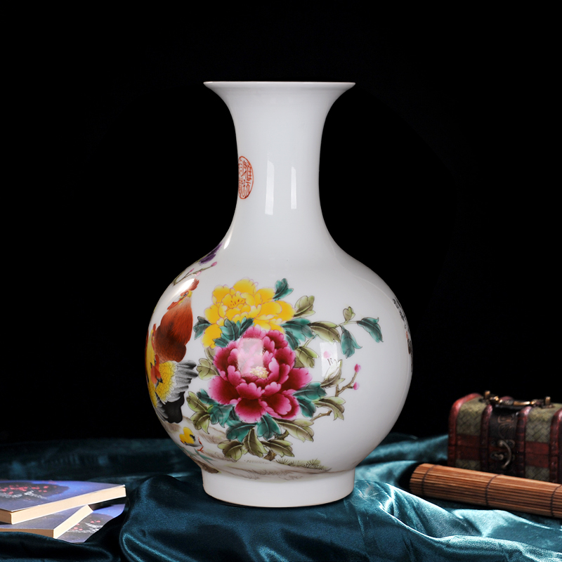 Jingdezhen ceramics powder enamel vase rooster hand - made photo bottles of sitting room furniture handicraft furnishing articles