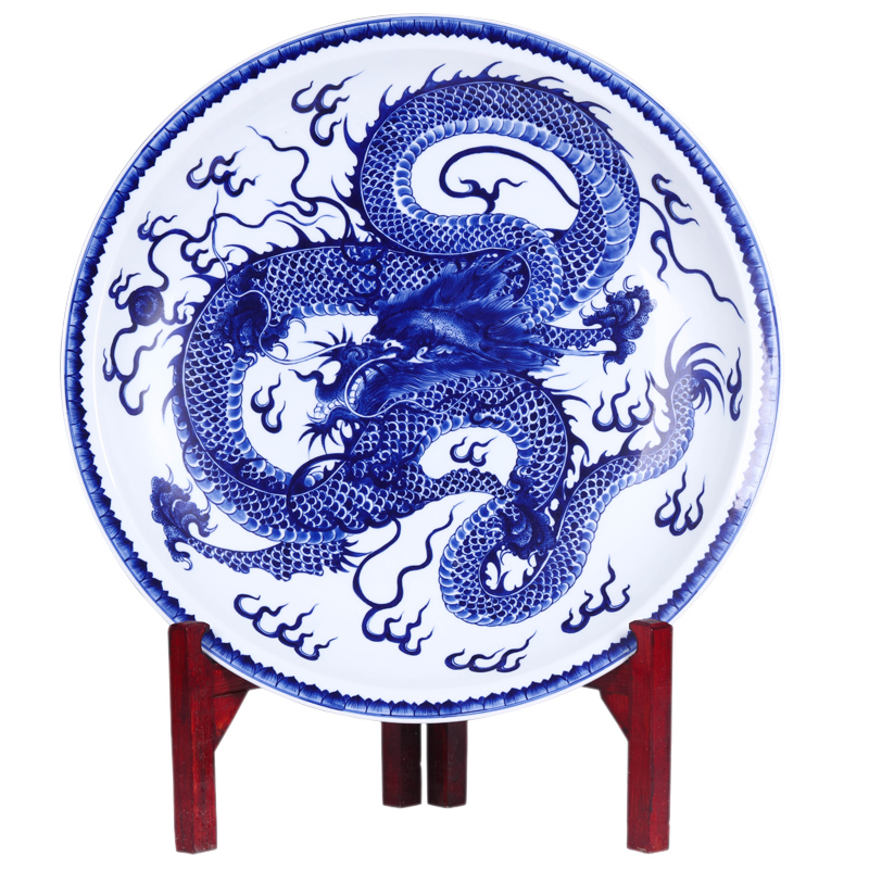 Jingdezhen ceramics all hand - made dragon sat hang dish of blue and white porcelain plate of the sitting room of Chinese style household decorative plate furnishing articles