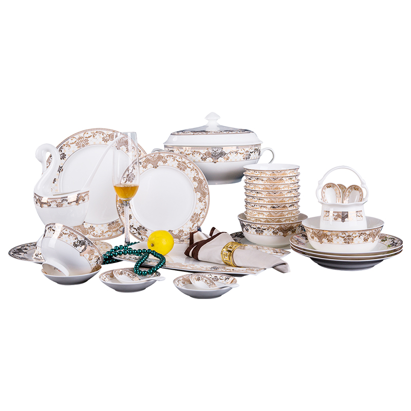 High - grade tableware suit European household key-2 luxury jingdezhen ceramic tableware portfolio dishes housewarming wedding gift pack