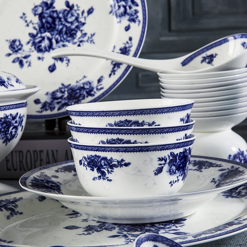 The dishes suit household of Chinese style classical wind tableware dishes eat bowl household combination of blue and white porcelain in jingdezhen glaze