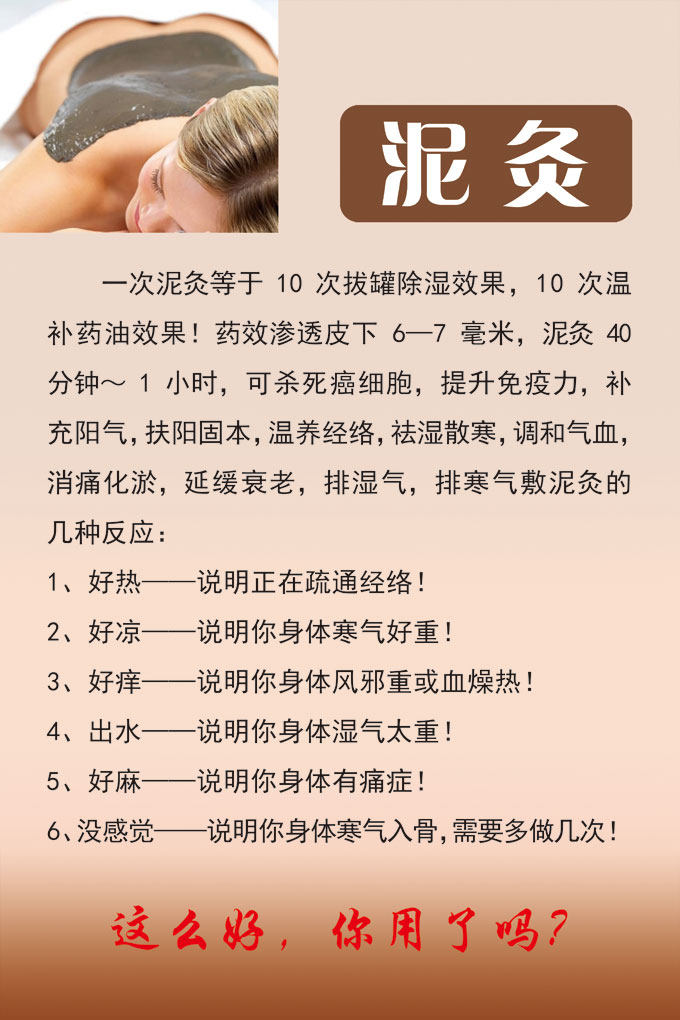 泥灸养生海报宣传画展板做泥灸作用广告挂图图片墙贴画美容院1805
