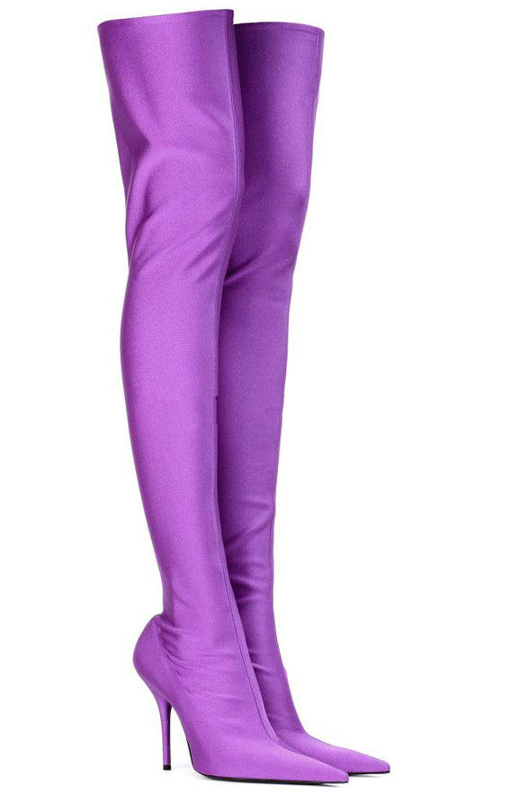 2018欧美秀场春夏季靴子尖头高跟骑士靴弹力大腿长靴34-48大尺码