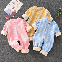 Baby conjoined clothes plus velvet thickened autumn and winter newborns warm Ha clothes for men and women baby pajamas climbing clothes