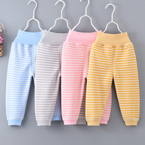 Baby pants plus velvet high waist baby spring and autumn winter thick belly warm trousers men and women can open file