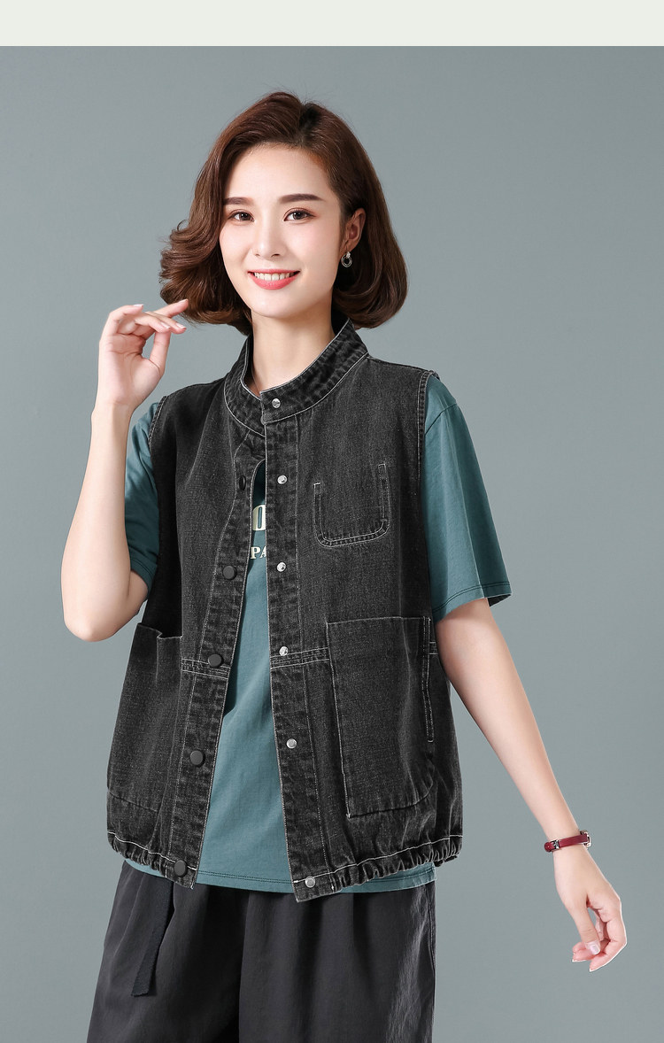 黑色马甲女士外穿短款上衣2021春季新款宽松大码背心无袖外套坎肩