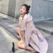 Great Joy Homemade Autumn Korean Version With Cap Windsuit Woman Mid retro port Wind jacket Grand coat