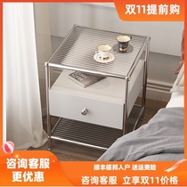 Light luxury premium sense bedroom Changhong glass bedside table modern simple small bedside cabinet rack narrow ins Wind