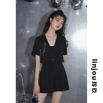 Lingjiu suit womens summer shorts 2022 spring new casual fashion suit design sense two-piece set