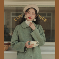 linjou Lingjiu high-end double-sided cashmere coat womens mid-length small tall wool coat 2021 new fall winter