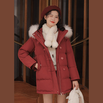 Lingjiu down cotton coat women thick loose winter cotton coat medium long cotton jacket 2021 red bread suit