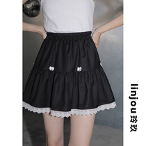 Linjou Lingjiu 2022 new contrast color slim puff skirt A line short skirt summer high-waist skirt womens wear