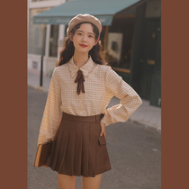 Lingjiu high-rise pleated A-line culottes 2022 spring new skinny college style retro design sense niche shorts