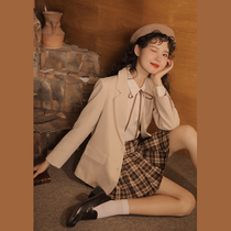 Lingjiu 2022 spring small blazer female temperament casual apricot suit small man short top