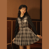 linjou Lingjiu plaid dress womens 2022 spring and autumn design sense niche slim retro sleeveless vest skirt