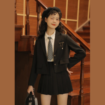 linjou Lingjiu Spring and Autumn small suit jacket womens short design sense niche retro college style suit small man