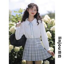 Linjou Lingjiu sweet shirt womens long sleeves 2022 spring and autumn new French shirt doll collar chiffon top