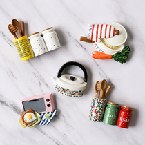 (4pcs)Cute Kitchen Decorations Stereo Simulation Flower Teapot Bread Pot Seasoning Bottle Fridge Stickers