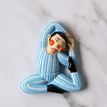 (4 pcs) cartoon funny and funny magnetic home decoration small magnets Nordic yoga male refrigerator stickers