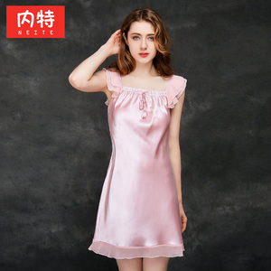 睡裙女夏季大码性感中裙宽松丝绸家居服韩版清新公主蕾丝冰丝睡衣