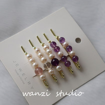 Handmade freshwater pearl hairclip natural crystal side clip Net red retro French clip ins simple