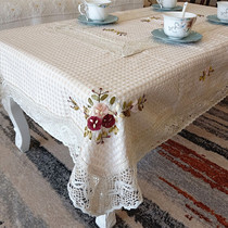Foreign trade exports to Europe and the United States beige waffle polyester cotton handmade ribbon embroidery tablecloth multi-specifications