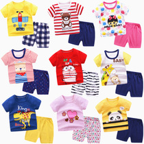 Summer childrens clothing short-sleeved shorts set cotton new boys and girls cotton T-shirt half-sleeve two-piece set