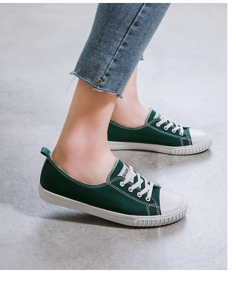 人本帆布鞋女 学生韩版小白鞋女 原宿平底鞋女ulzzang街拍休闲鞋