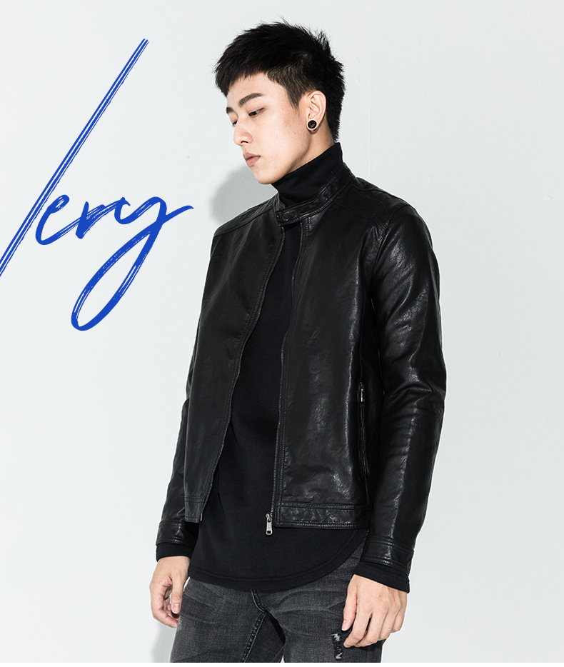 黑择明男士皮衣短款皮夹克修身韩版春季外套青年pu皮立领机车服潮