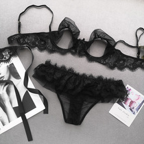 Bras small chest upper support gathered Hollow Milk cover French lace provocative temptation Mood underwear set to give eye mask