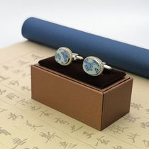 High-end French shirt mens cufflinks cufflinks Gentleman elegant Ming and Qing blue and white ancient porcelain business gifts high-grade creative ideas