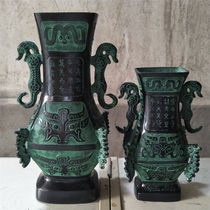 Antique bronze Four dragons Imperial bottle Twin Tigers Hexagonal bottle Gathering wealth Feng Shui Cornucopia Home decoration