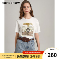 Red sleeve hopeshow simple loose T-shirt summer and autumn new womens sequined letter print round neck pullover top