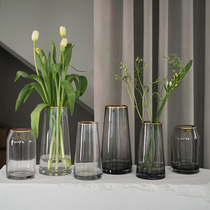 ladylike light luxury gold-plated edge Glass Vase ornaments transparent hydroponic flower arrangement simulation flower living room