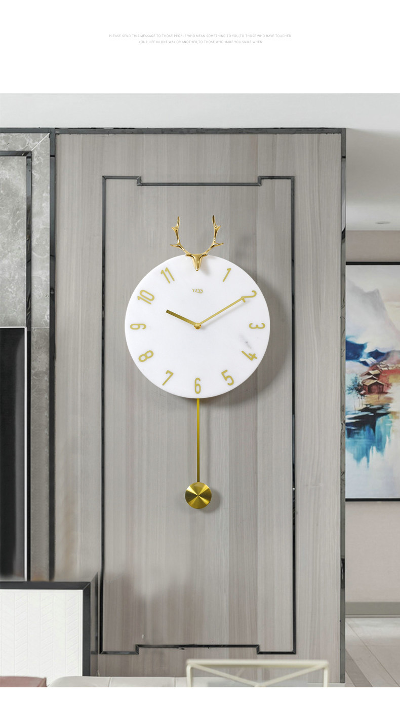 免打孔鹿头北欧挂钟客厅家用壁钟轻奢时钟餐厅艺术钟饰个性钟表