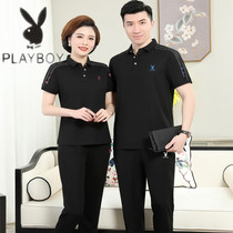 Flower Playboy lovers sports suit pure cotton short sleeve T-shirt woman in pure color two sets of men POLO 90% pants