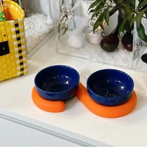 ins wind personality bump color design ceramic care cervical spine kitty dog pets double bowl waterproof anti-slip silicone dining mat