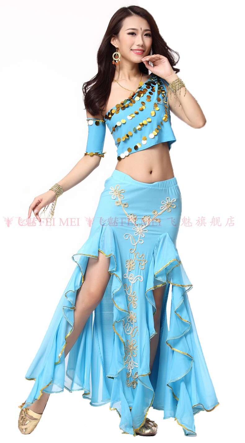 飞魅肚皮舞服装练习服套装亮片单肩上衣双侧开叉包臀裙套装fma215