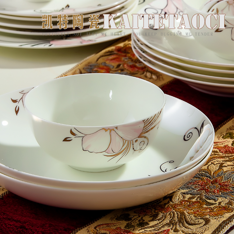 Jingdezhen ceramic tableware ceramic bowl plates teaspoons of Korean gift set combination of Chinese style household contracted fashion