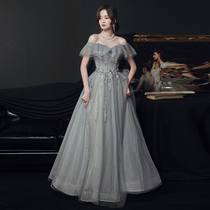 One-shoulder premium evening dress feminine lighter luxury small public high-end vocal solo examination host atmosphere