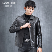  2021 autumn new mens leather leather jacket short sheepskin lapel slim Korean motorcycle leather jacket jacket