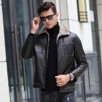  Haining mens mink liner leather jacket Short lapel mink coat Goat leather jacket Fur one-piece jacket