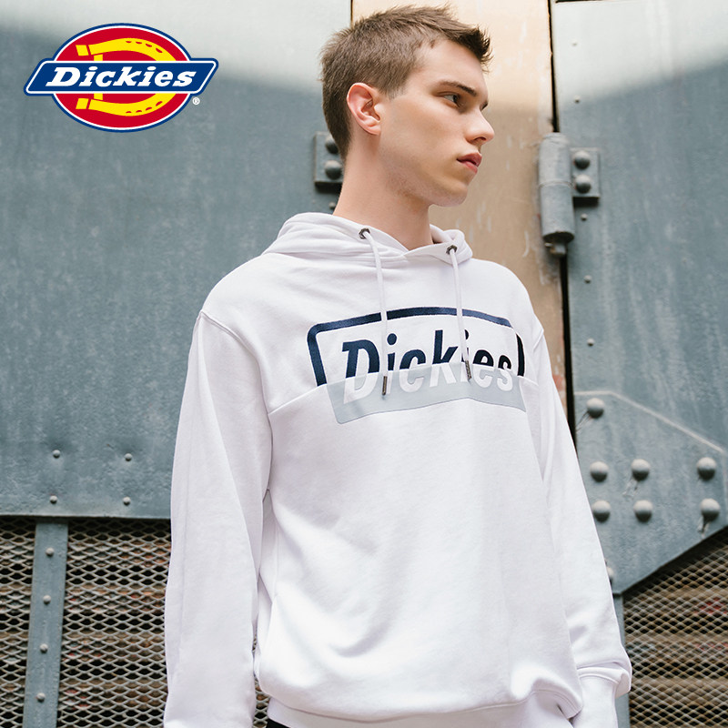 dickieslogo印花连帽卫衣男式春季新品棉毛圈布上衣白8719