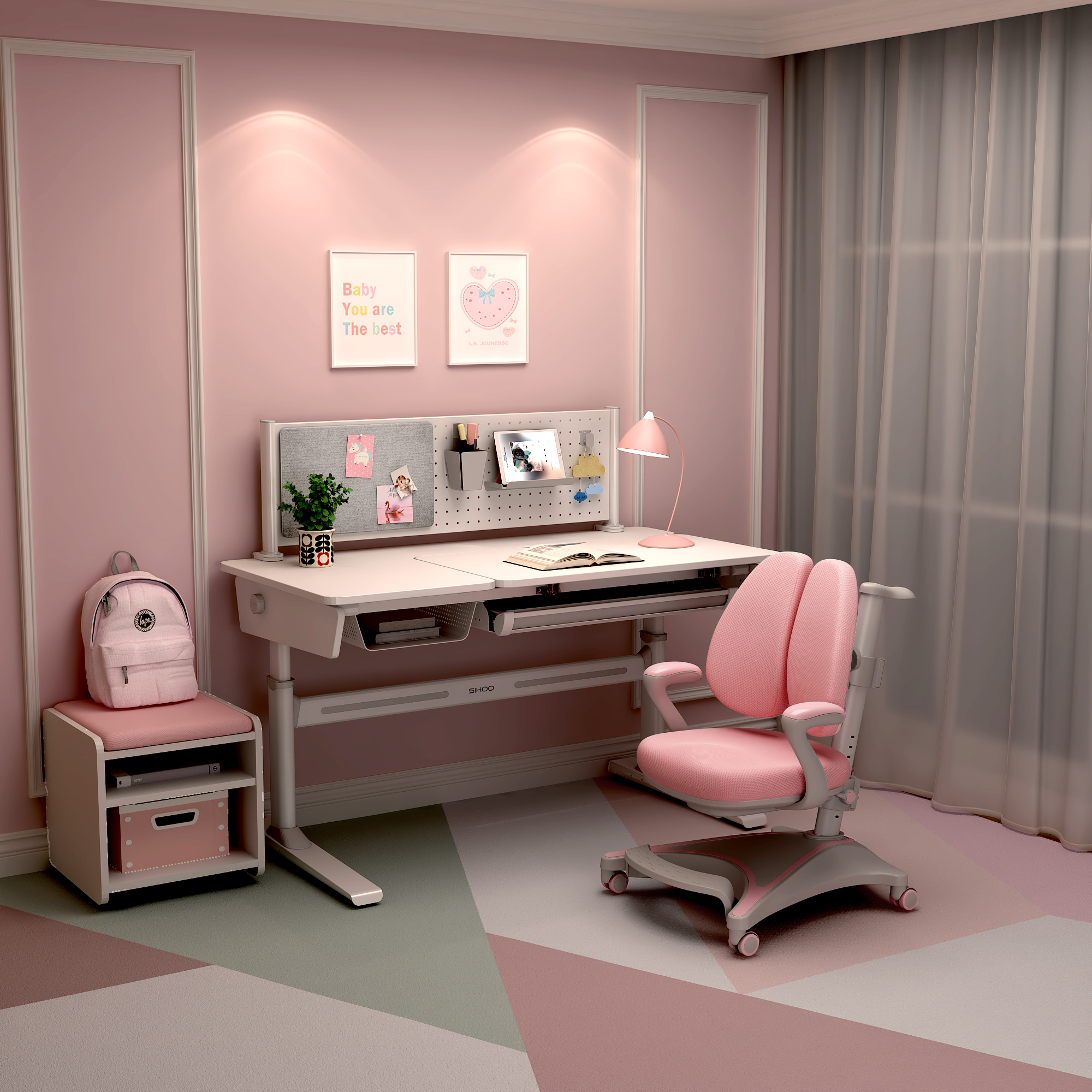 西昊儿童学习桌小学生书桌简约家用实木写字桌椅套装可升降课桌椅