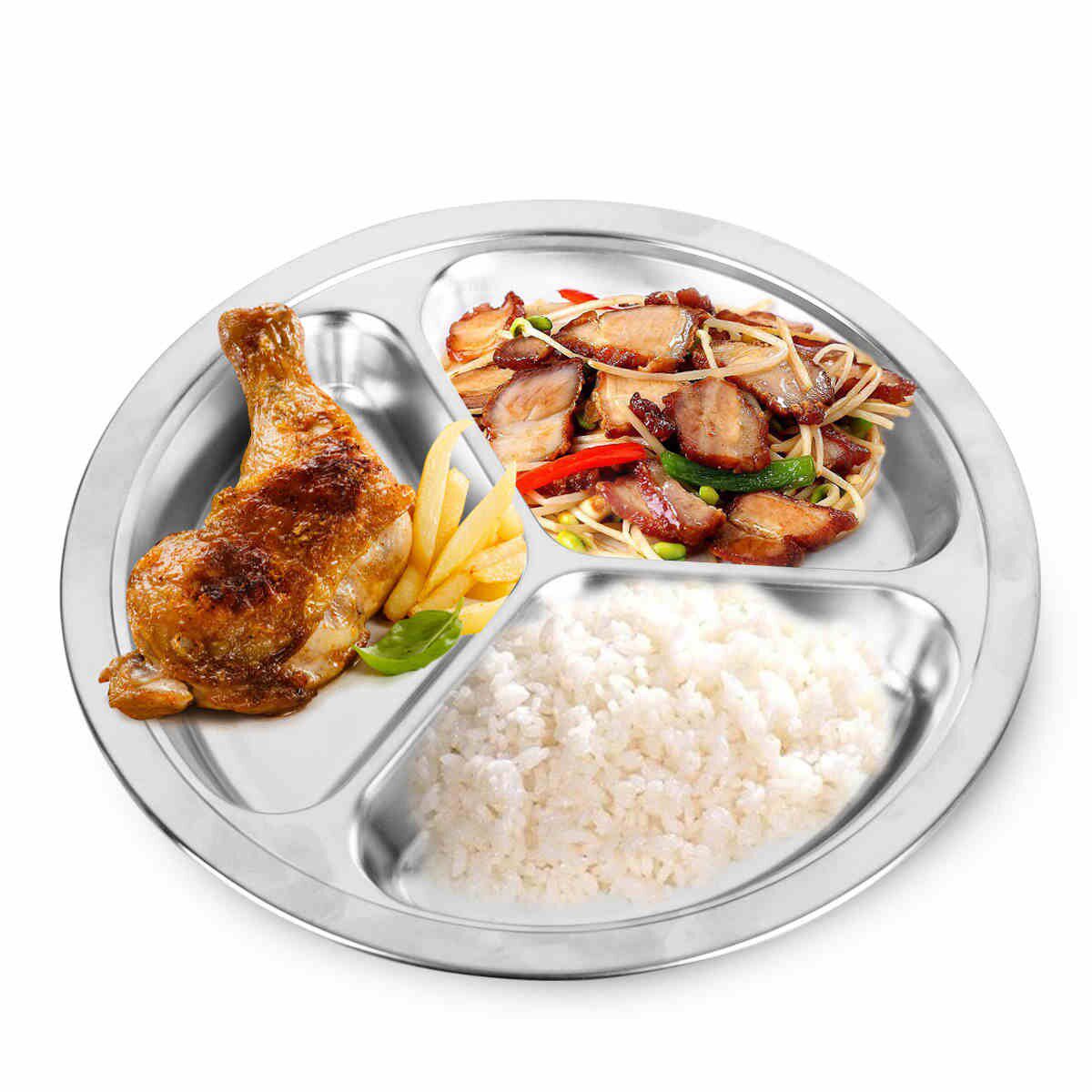 特厚圆形长方形304不锈钢快餐盘 学校幼儿园食堂三格分格学生餐盘